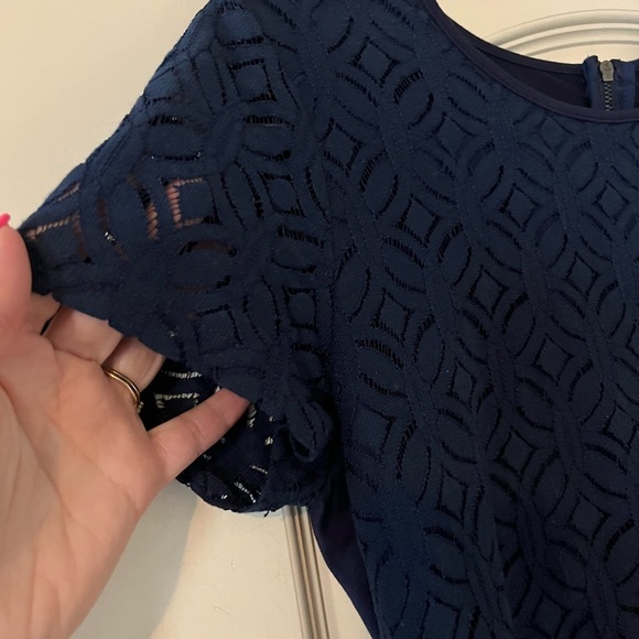 Market & Spruce Rich Navy Blouse, Sheer Short Sleeve Women’s Size Small - Picture 7 of 15